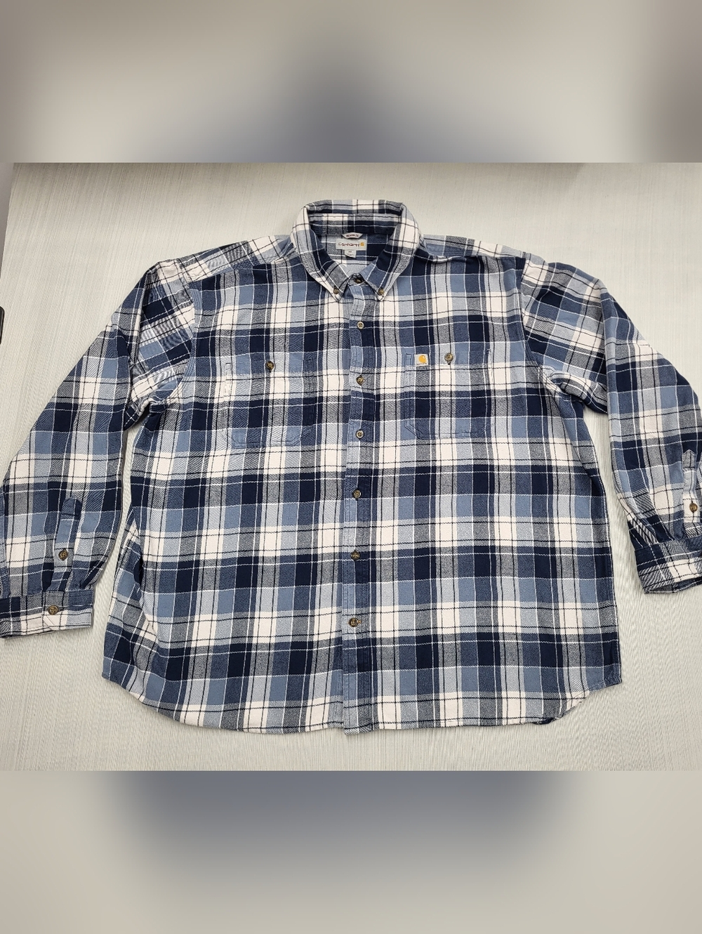 Carhartt Relaxed Fit Thick Flannel Men 3XL Blue Gray Plaid Long Sleeve Button Up